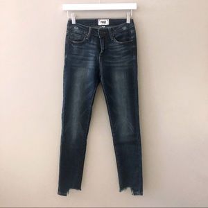 PAIGE Straight Slim Leg Raw Hem Cropped Jeans